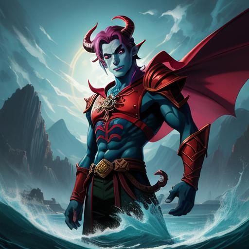 Colorful Tiefling Merman in Anime Style