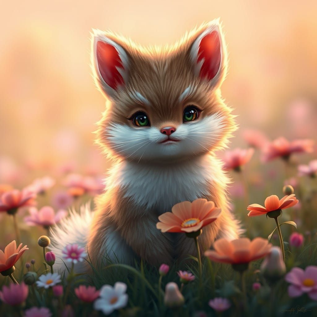 Fantastical Creature Amidst Vibrant Floral Wonderland in Imp...