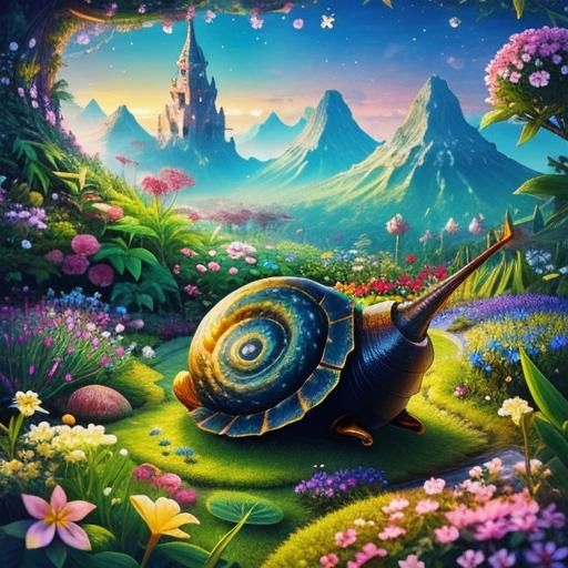 Magical Snail Garden: Whimsical Flora Scenery