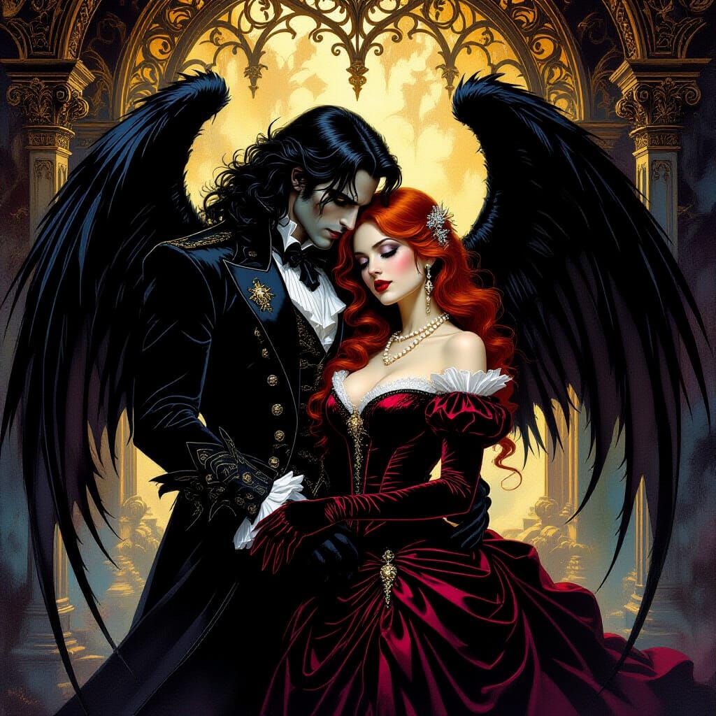 Dark Angel Seduces Woman in Victorian Gown