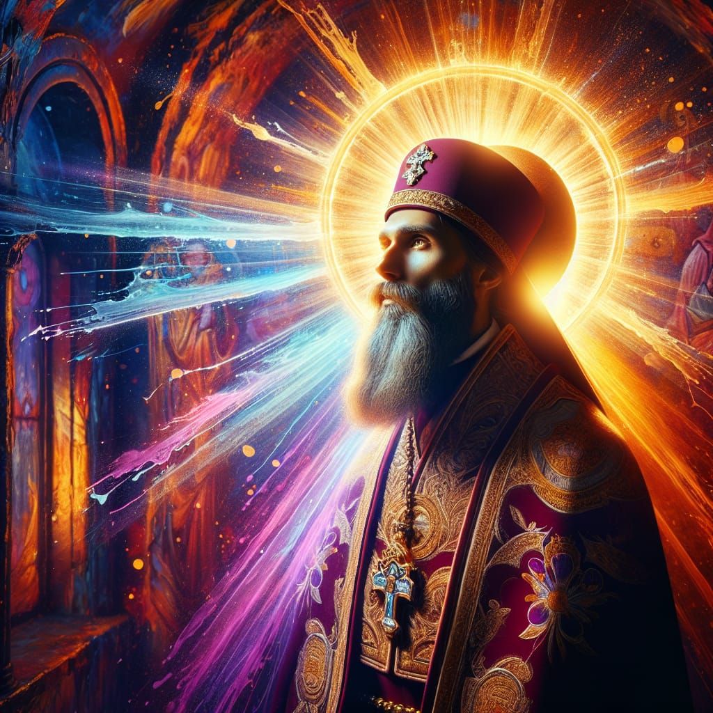 Divine Orthodox Figure in Hyperrealistic Splash Art