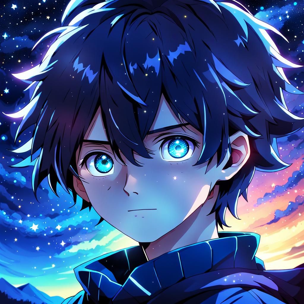 Anime Boy with Starry Eyes in Studio Trigger Style