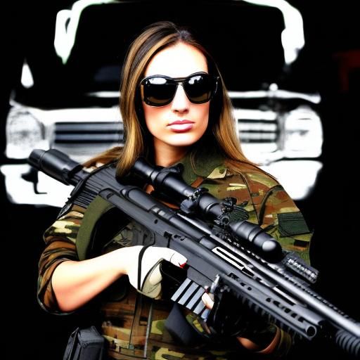 Attractive Woman in Sunglasses Holding Rifle