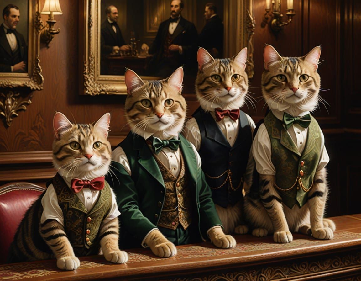 Victorian Cats in Parlor, Sargent-Style Digital Painting