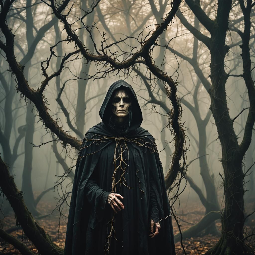 Eerie Autumn Fae in Misty Forest