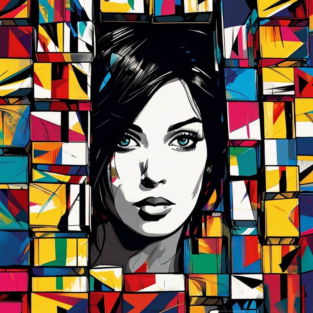 Woman Trapped in Box: Geometric Pop Art