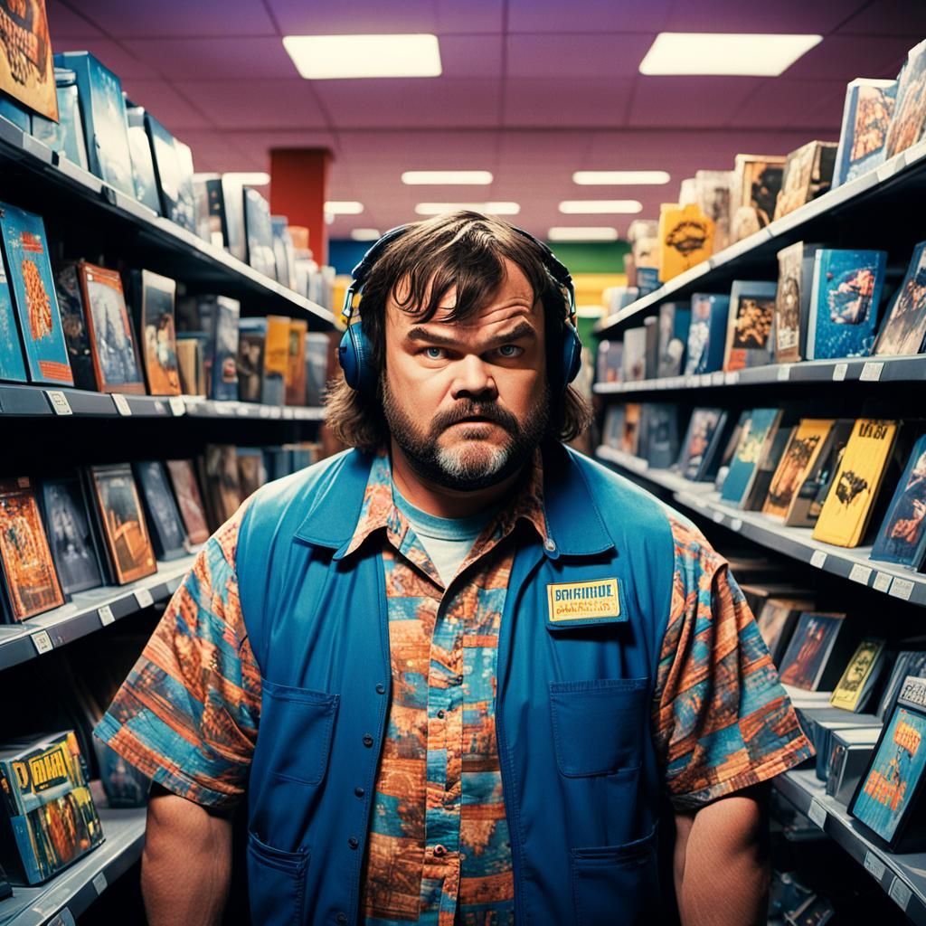 Jack Black at Blockbuster: A 90s Film Still
