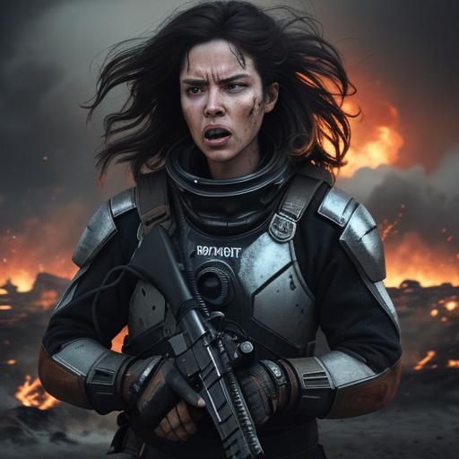 Woman Screaming in Explosive Sound Wave: Cinematic Still