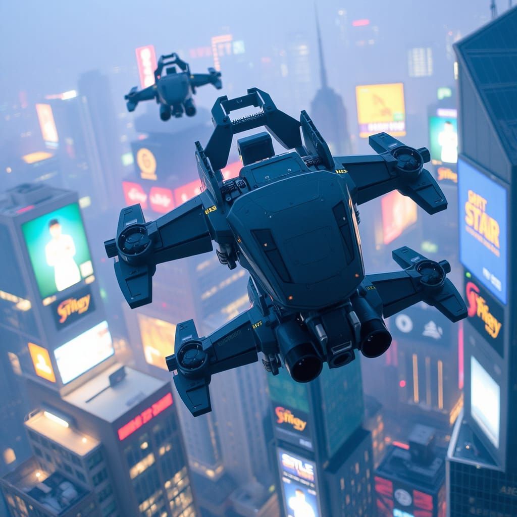 Cyberpunk Drones in Futuristic Cityscape