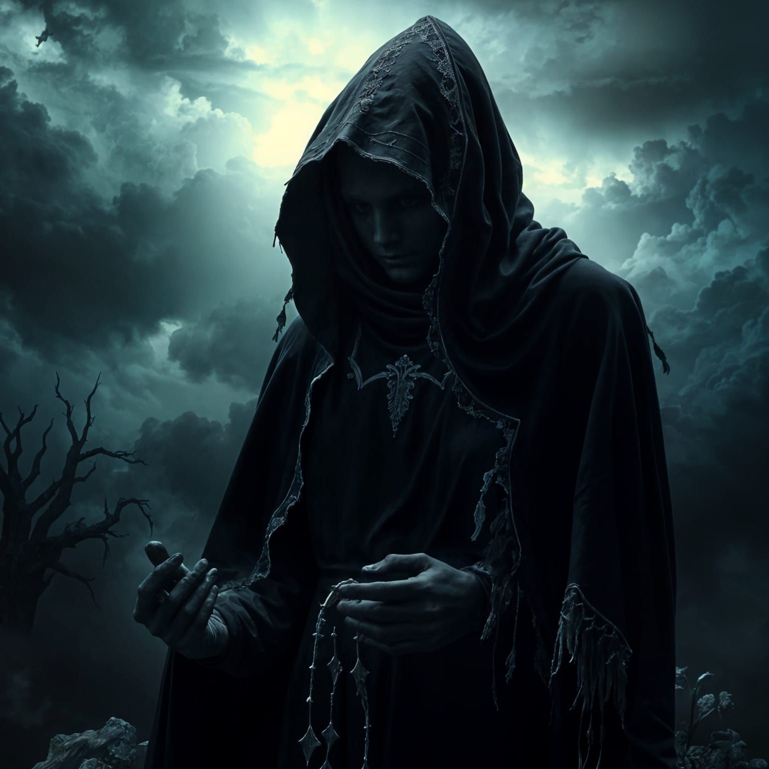 Faceless Martyr in Gothic Landscape with Cathedral Ruins