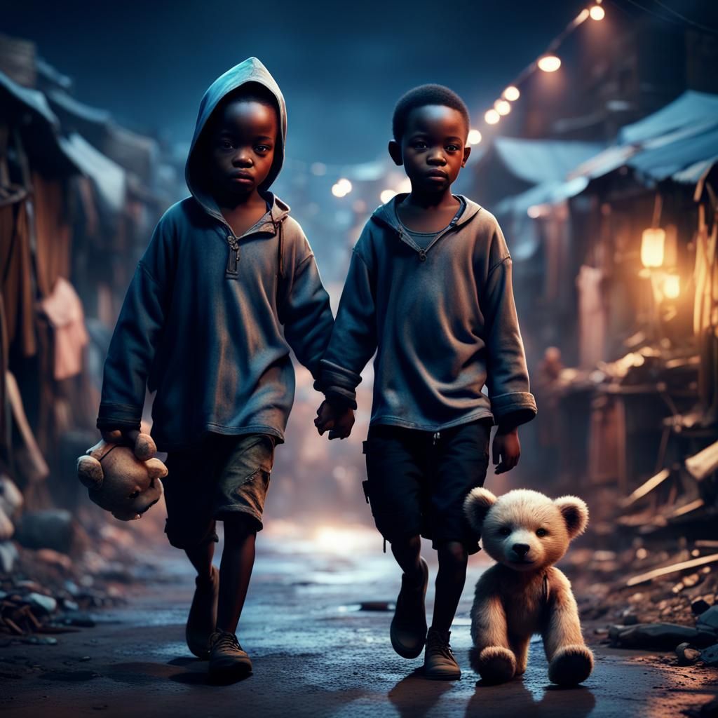 African Boys in Slum: Detailed Matte Painting