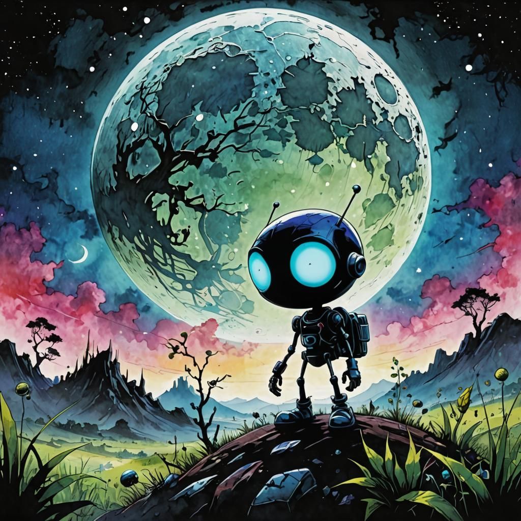 Realistic Invader Zim Depicted in Vibrant Blue Moonlit Sci-F...