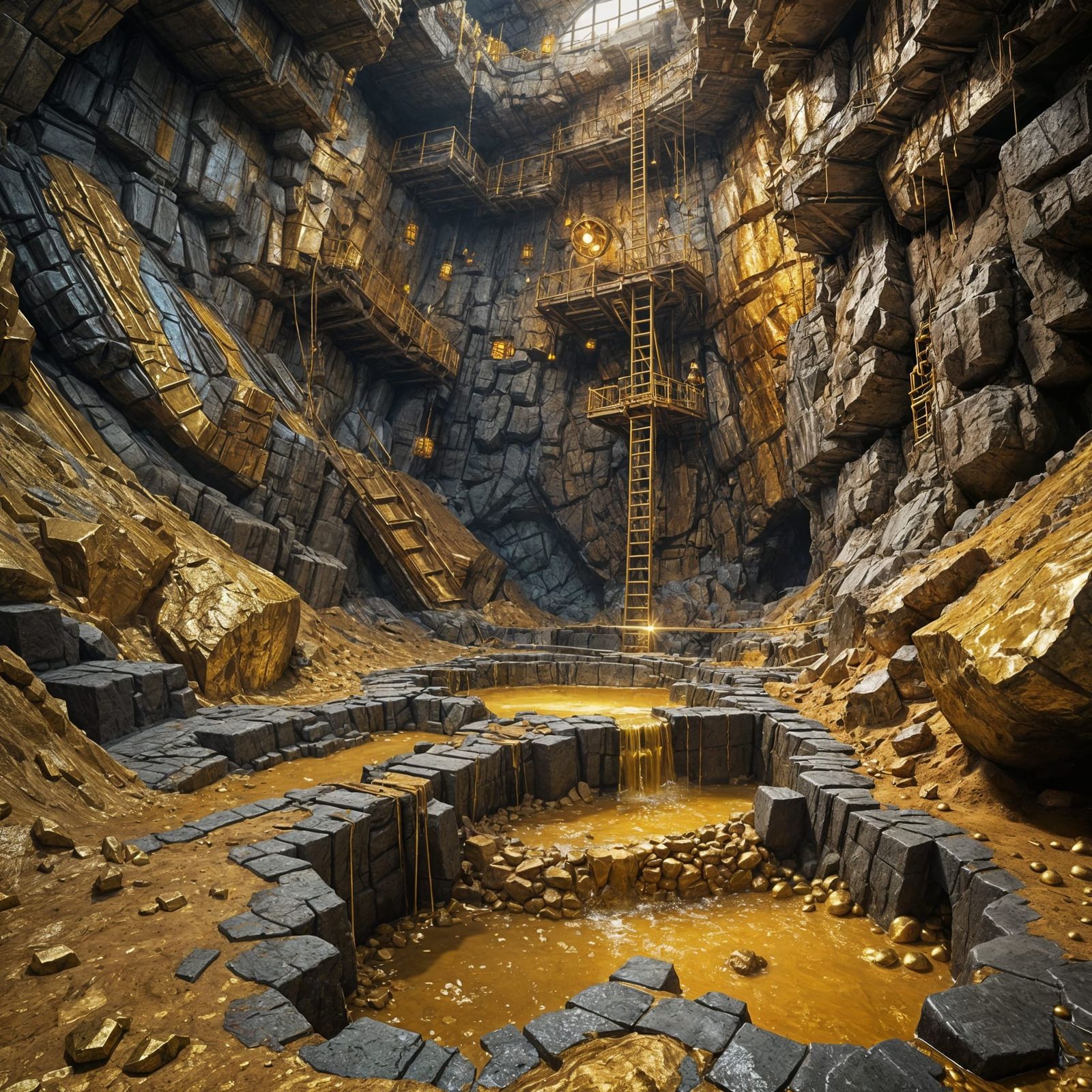 Hyperrealistic Gold Mine Underground Chambers