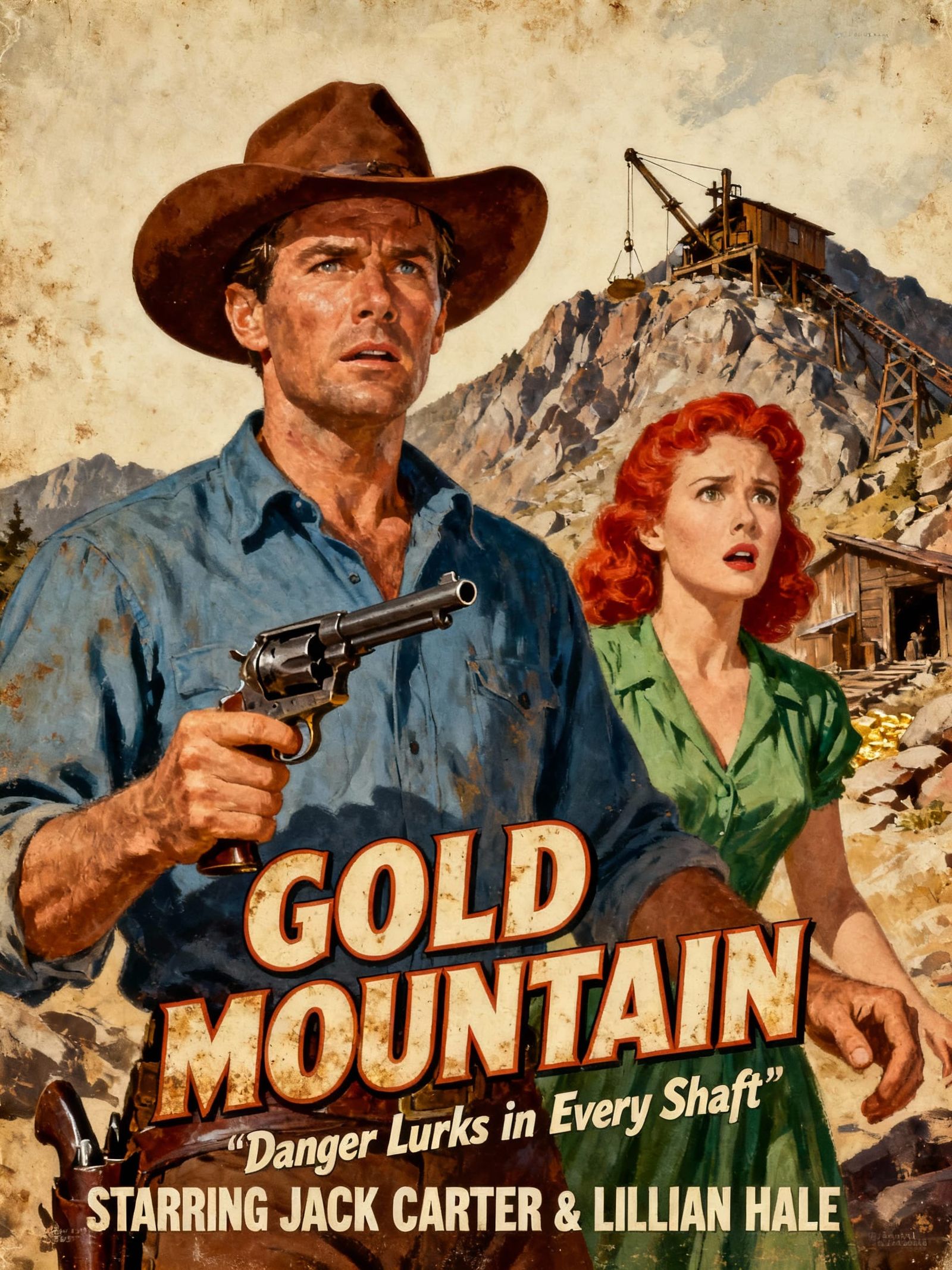 1940s Gold Mine Poster: Man with Gun & Woman