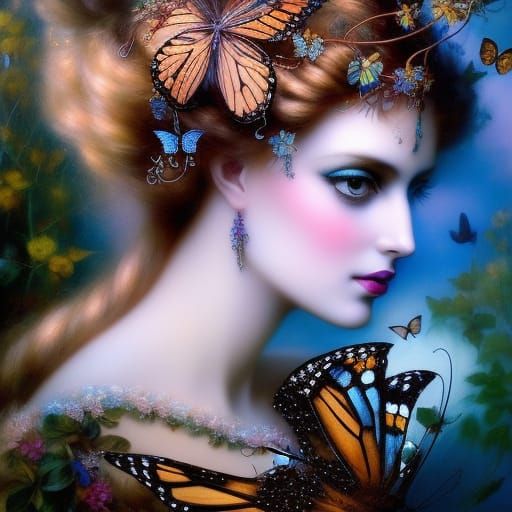 Girl in Butterfly Hat: Enchanted Fairy Portrait