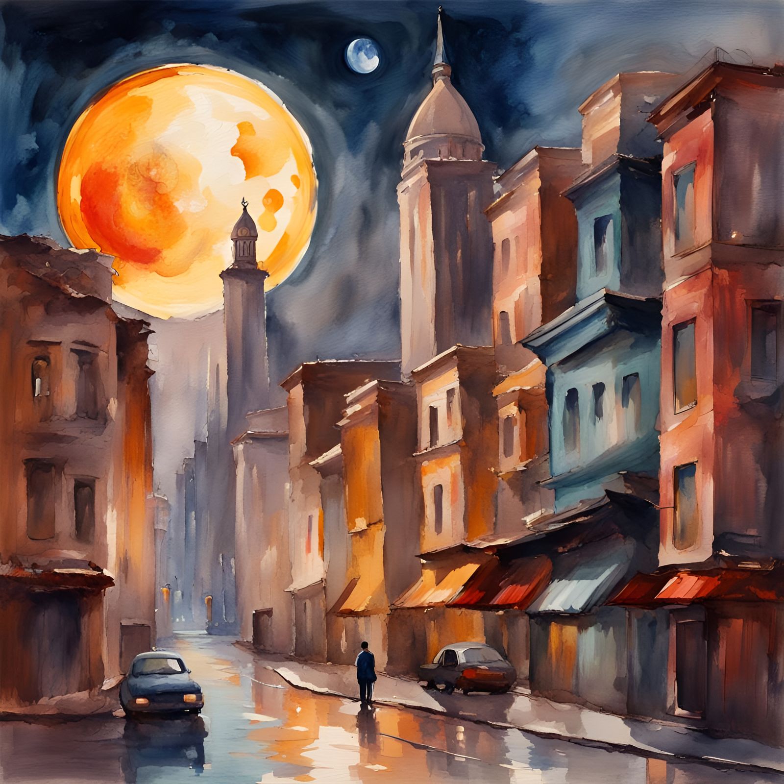 Lunar City in Impressionist Gouache Style