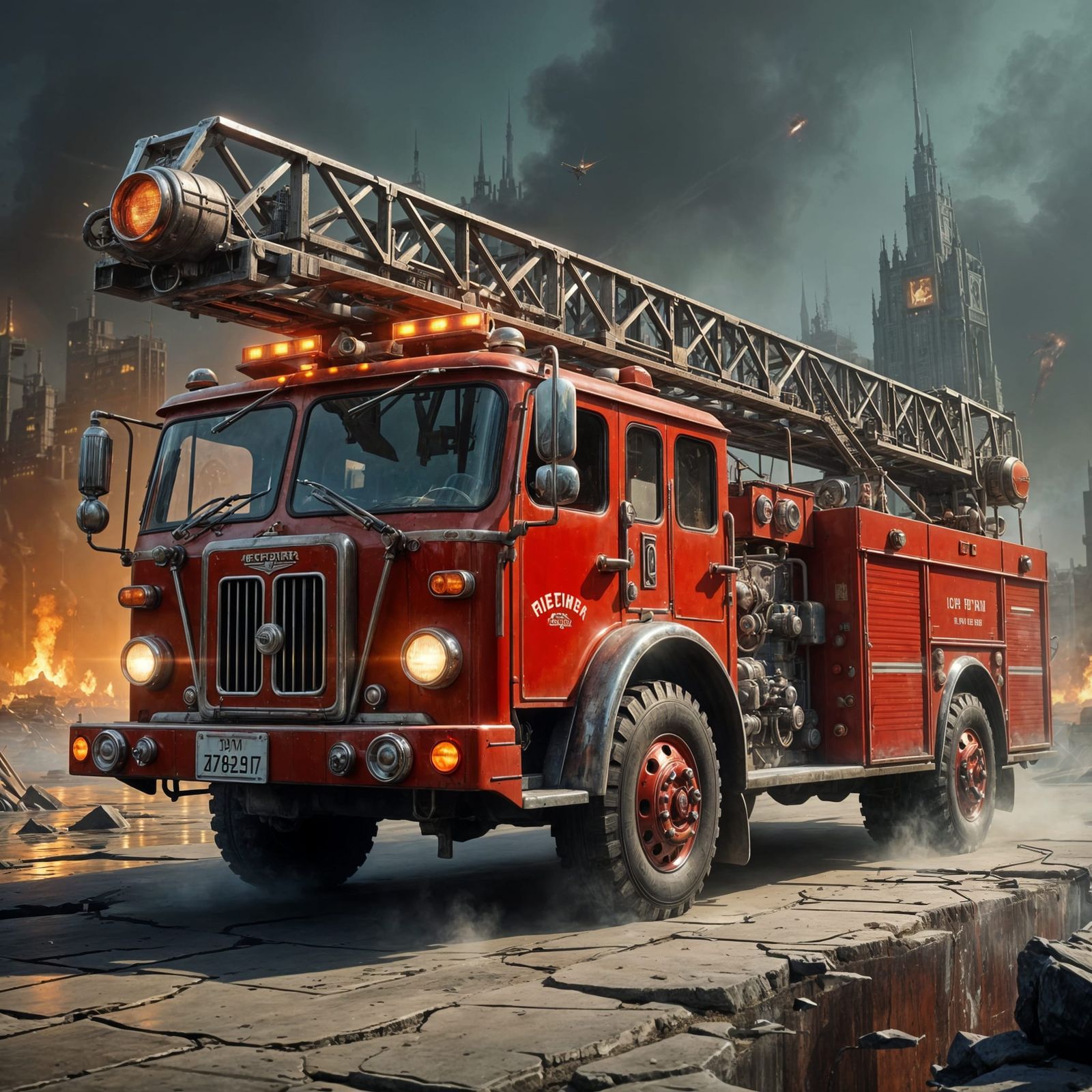 Futuristic Fire Truck in Cyberpunk Style