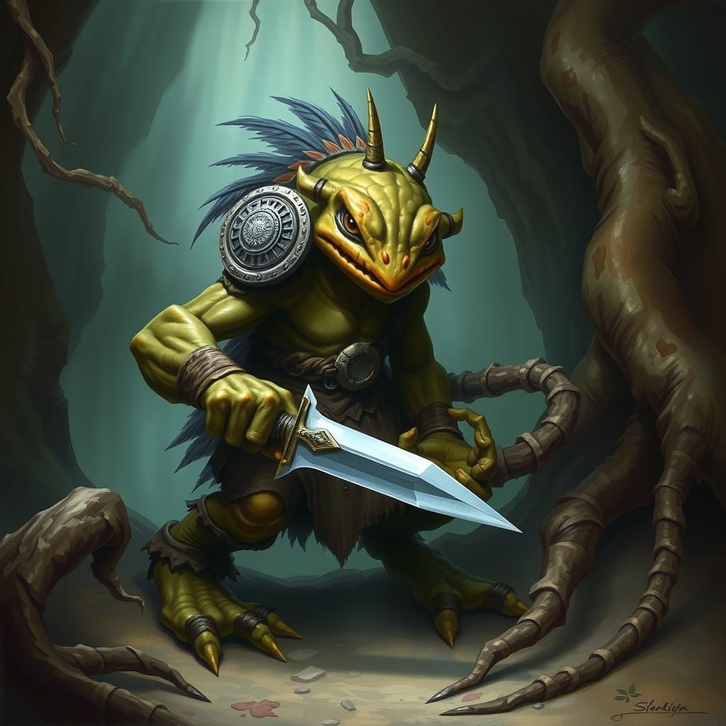 Dark Fantasy Murloc Warrior in Jungle Ambush