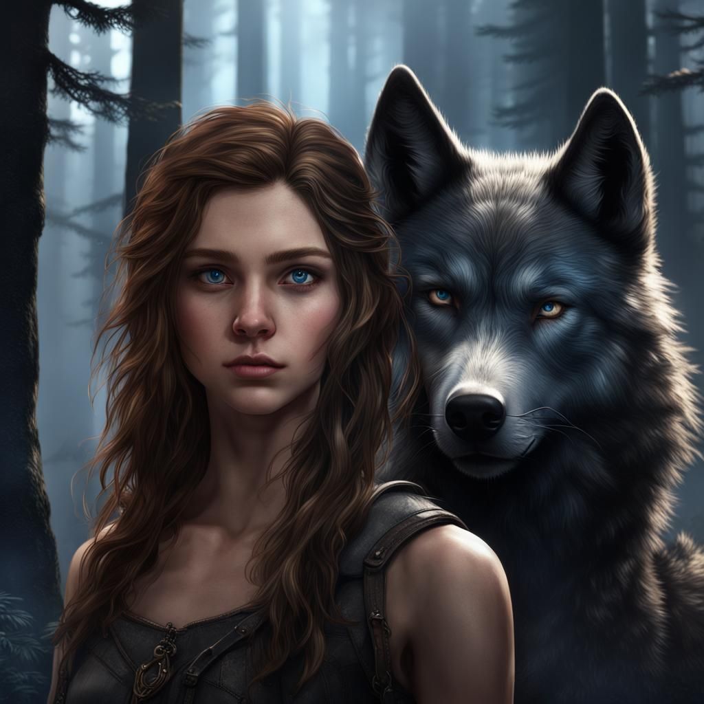 Girl and Giant Wolf: Fantasy Concept Art