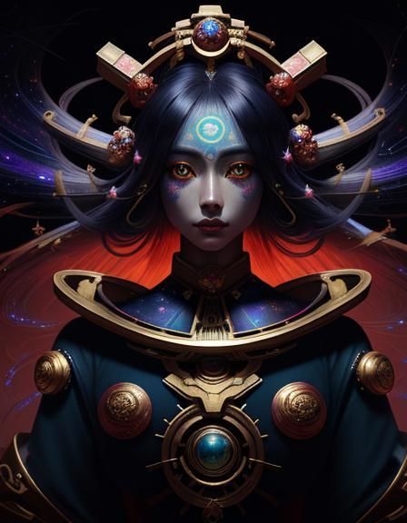 Cosmic Geisha Girl: Holographic Astral Illustration