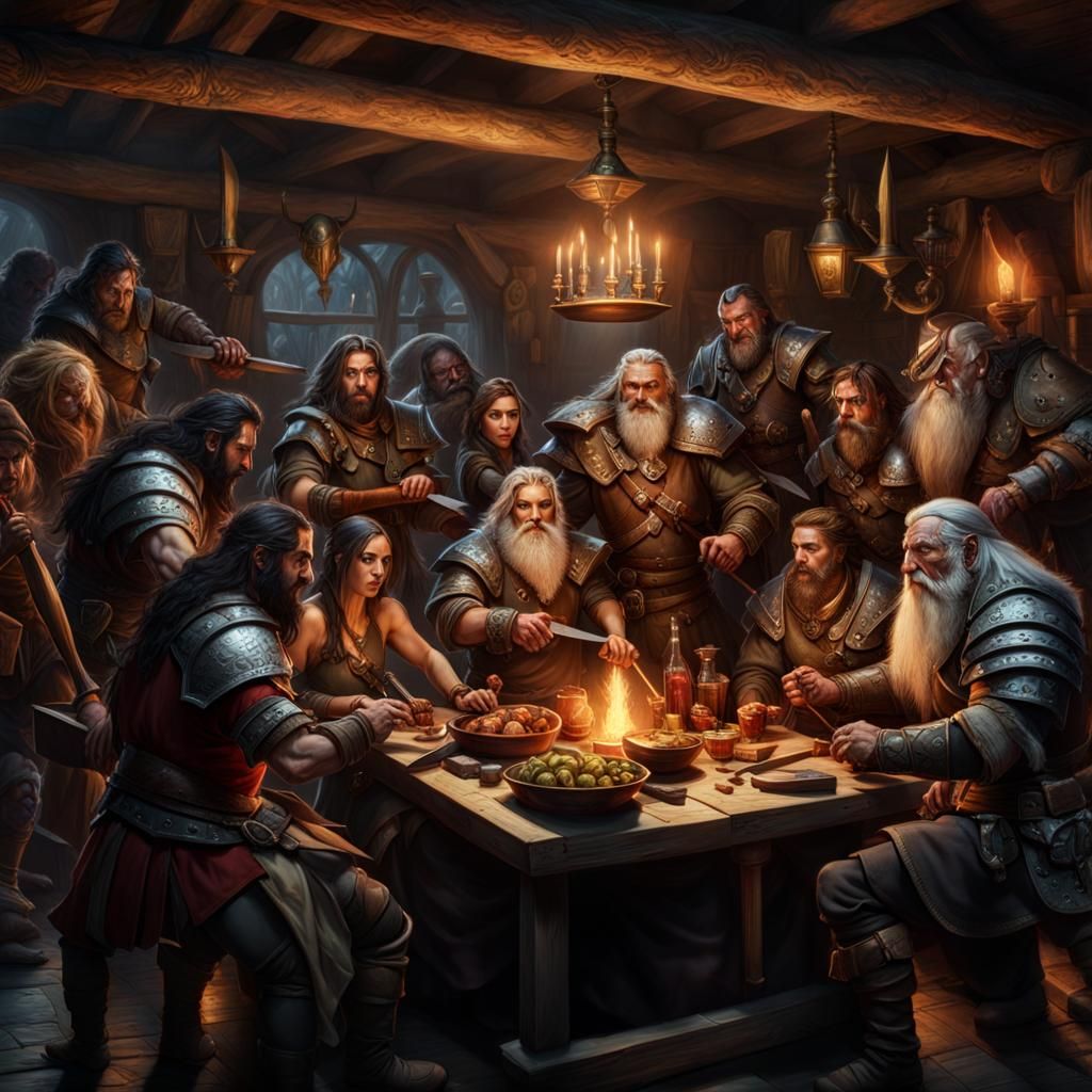 Fantasy Tavern Scene with D&D Characters