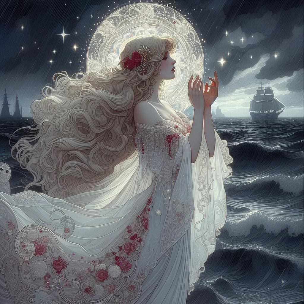 Ethereal Maiden: Art Nouveau Portrait in Alphonse Mucha Styl...