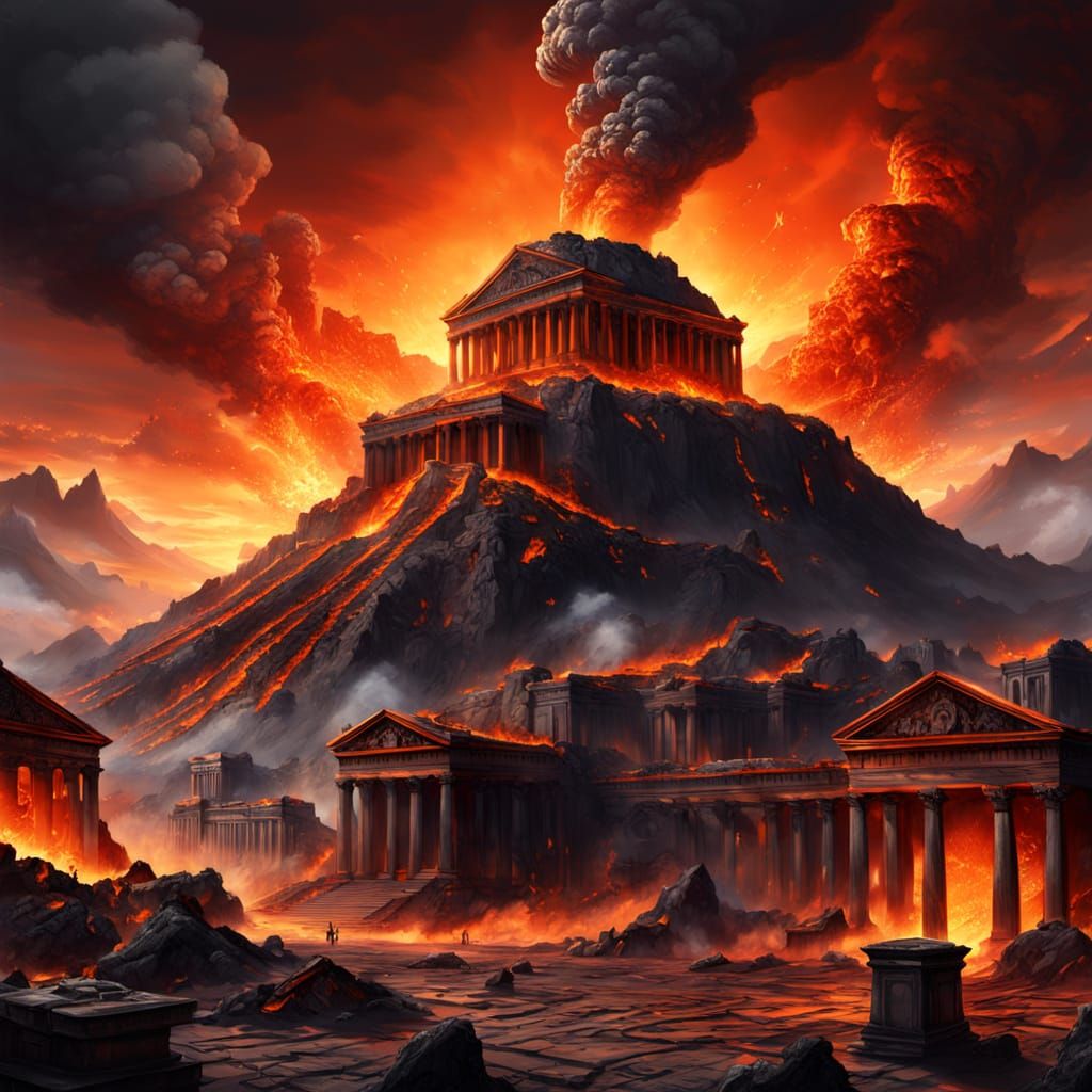 Pompeii Eruption Concept Art with Dramatic Lighting