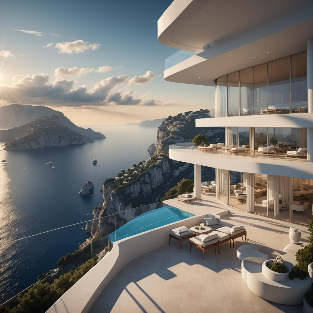 Ultramodern Villa on Capri Cliff at Golden Hour