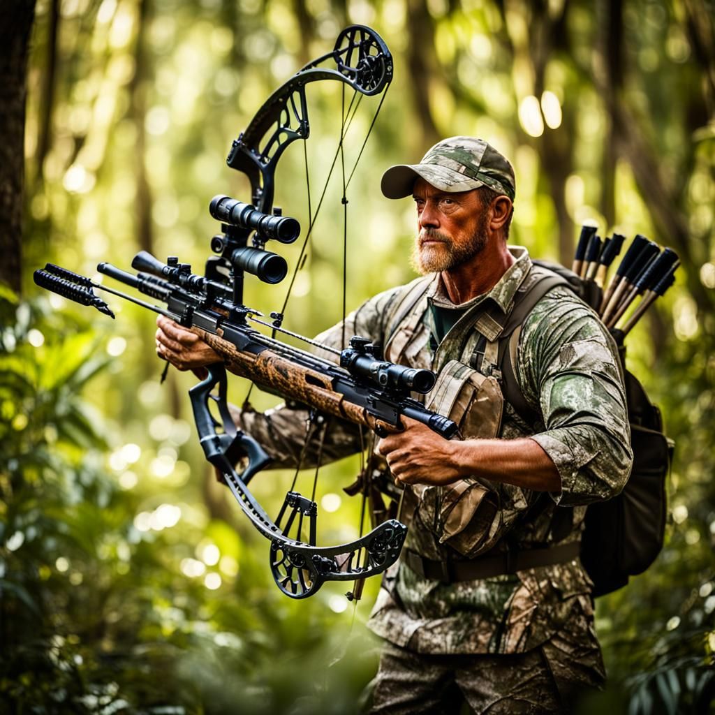 Professional wildlife photography of a Modern  bow hunter cl...