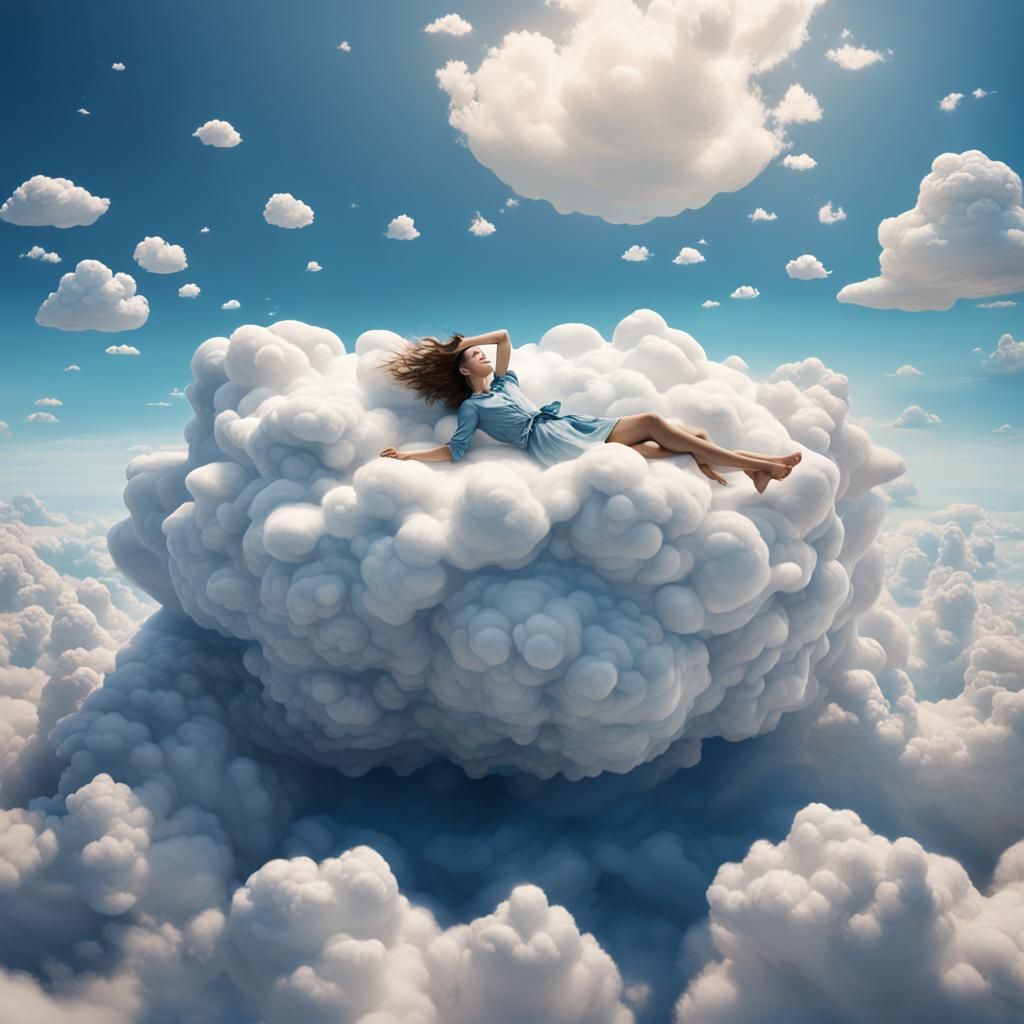 Woman on Cloud in Fantastical Matte Painting