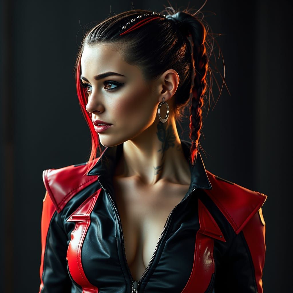 Punk Woman with Futuristic Style in Gritty Sci-Fi Lighting