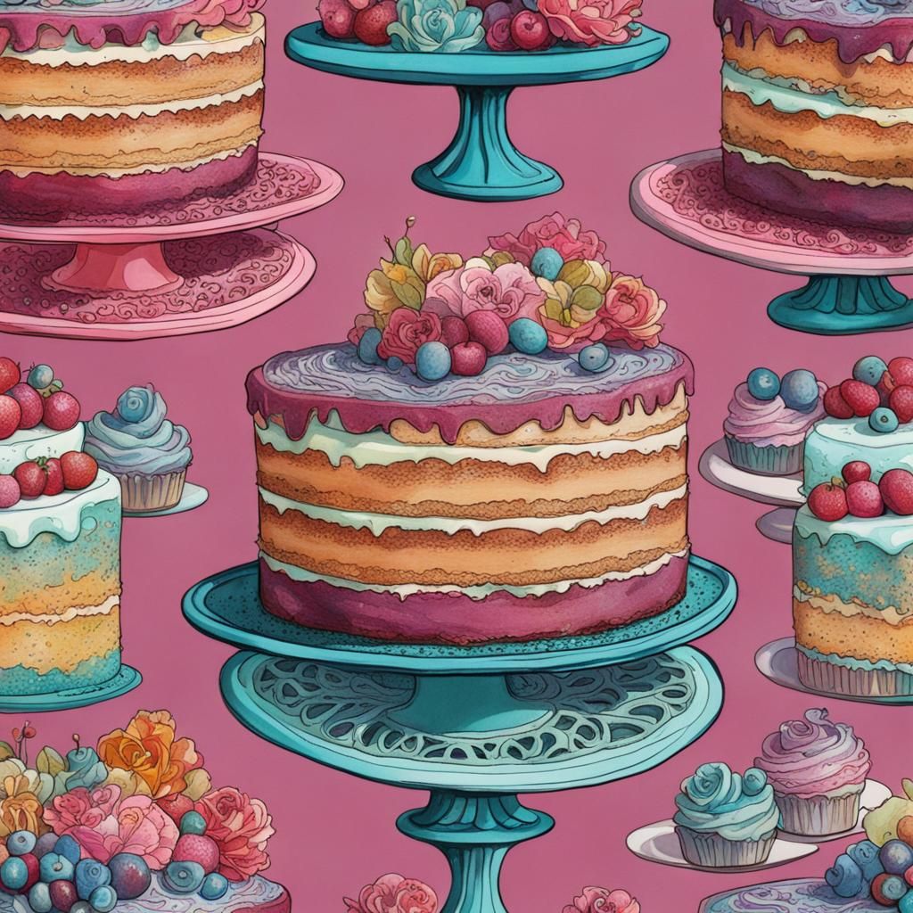 Colorful Ethereal Cake in Comic Art Style