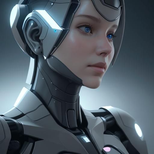 Intricate Robot Face in Futuristic Digital Illustration