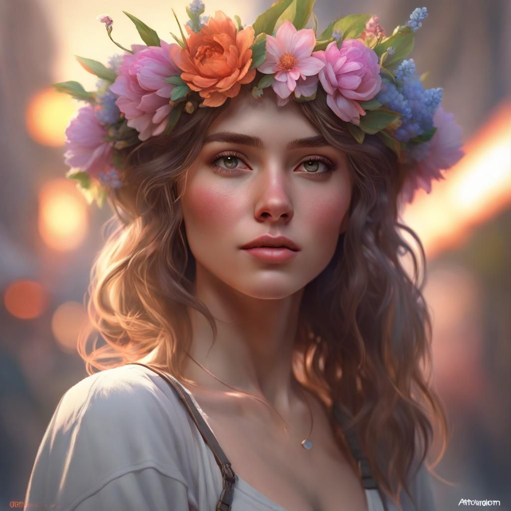 Woman with Flower Crown: Hyperdetailed Portrait