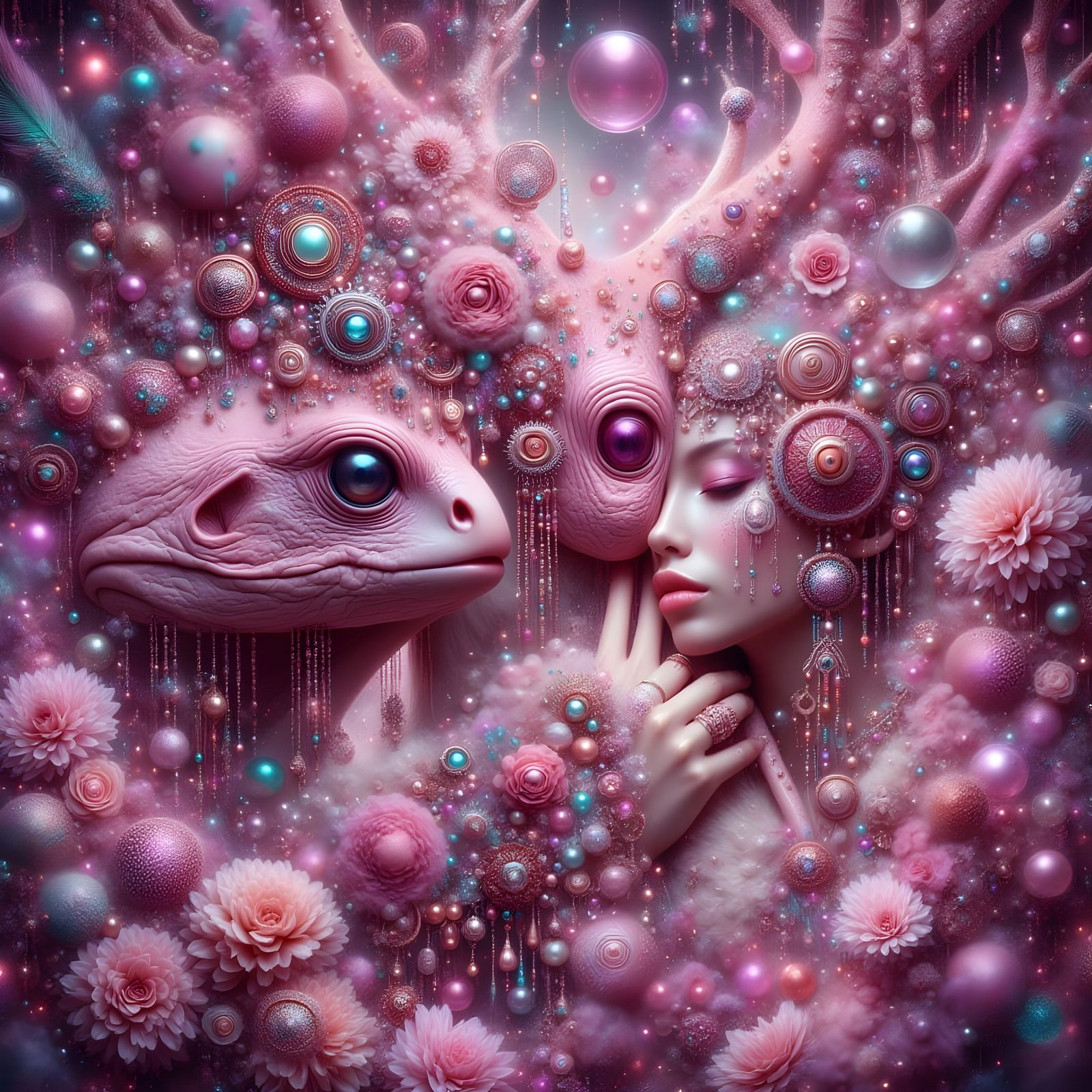 Pink Alien Models in Surreal Organic Jewelry