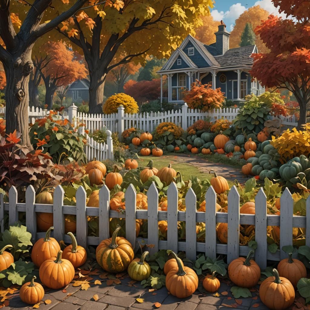 Autumn Garden of Gourds: Detailed Matte Painting