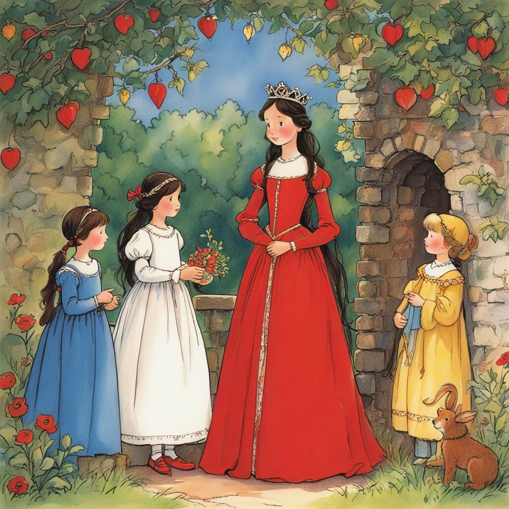 Medieval Princess in Crayon Style Illustration