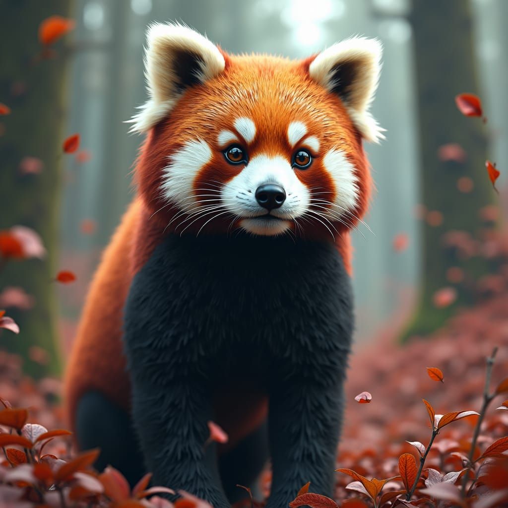 Red Panda Hybrid Creature in Dreamlike Matte Painting
