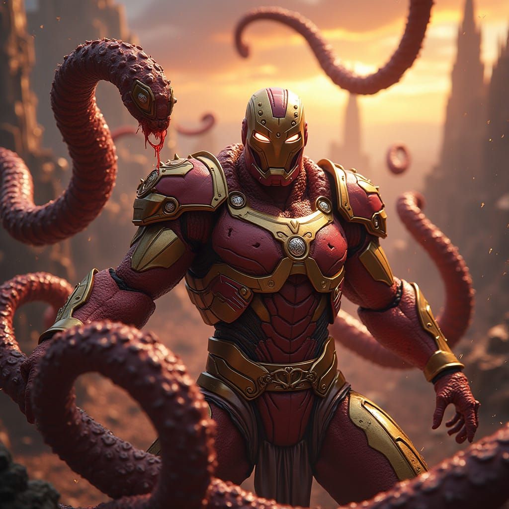 Metallic Hero Struggles Against Chocolate Tentacles in Vibra...