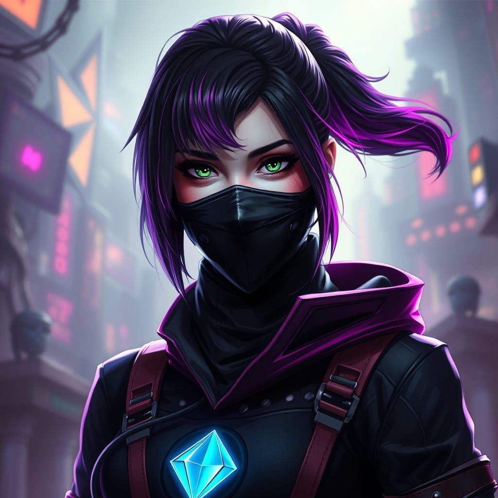 Mysterious Enforcer with Black Mask and Glowing Diamond Embl...