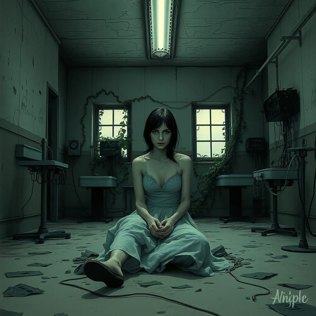 Abandoned Asylum Goddess in Haunting Atmosphere