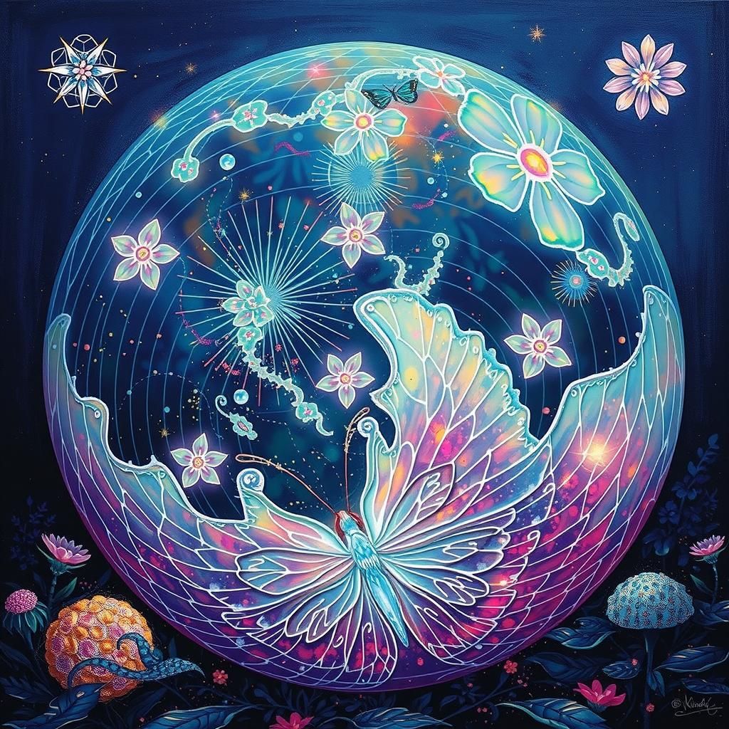 Majestic Bioluminescent Butterfly in Pre-Raphaelite Style