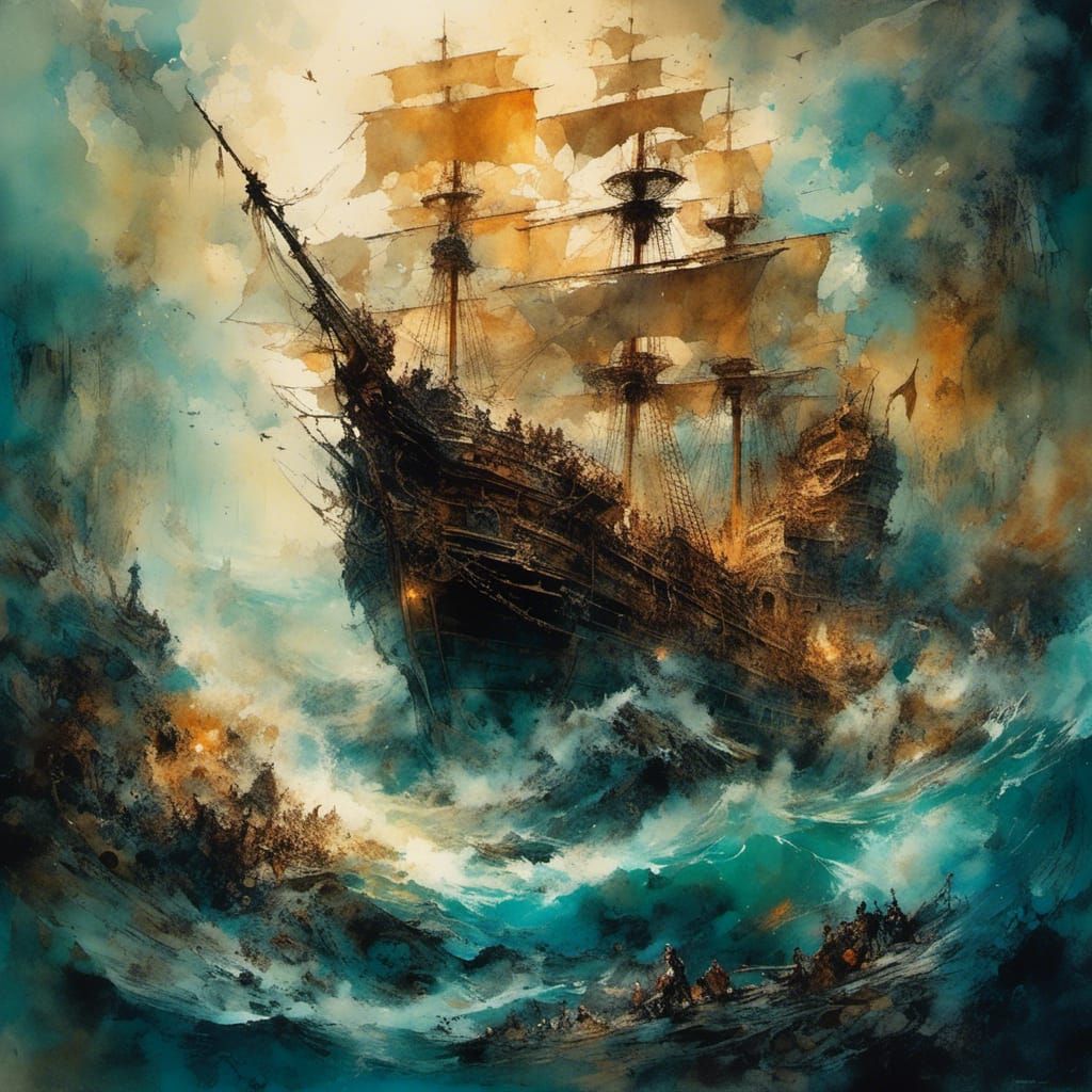 Withered Pirate Map Collage with Luminescent Details