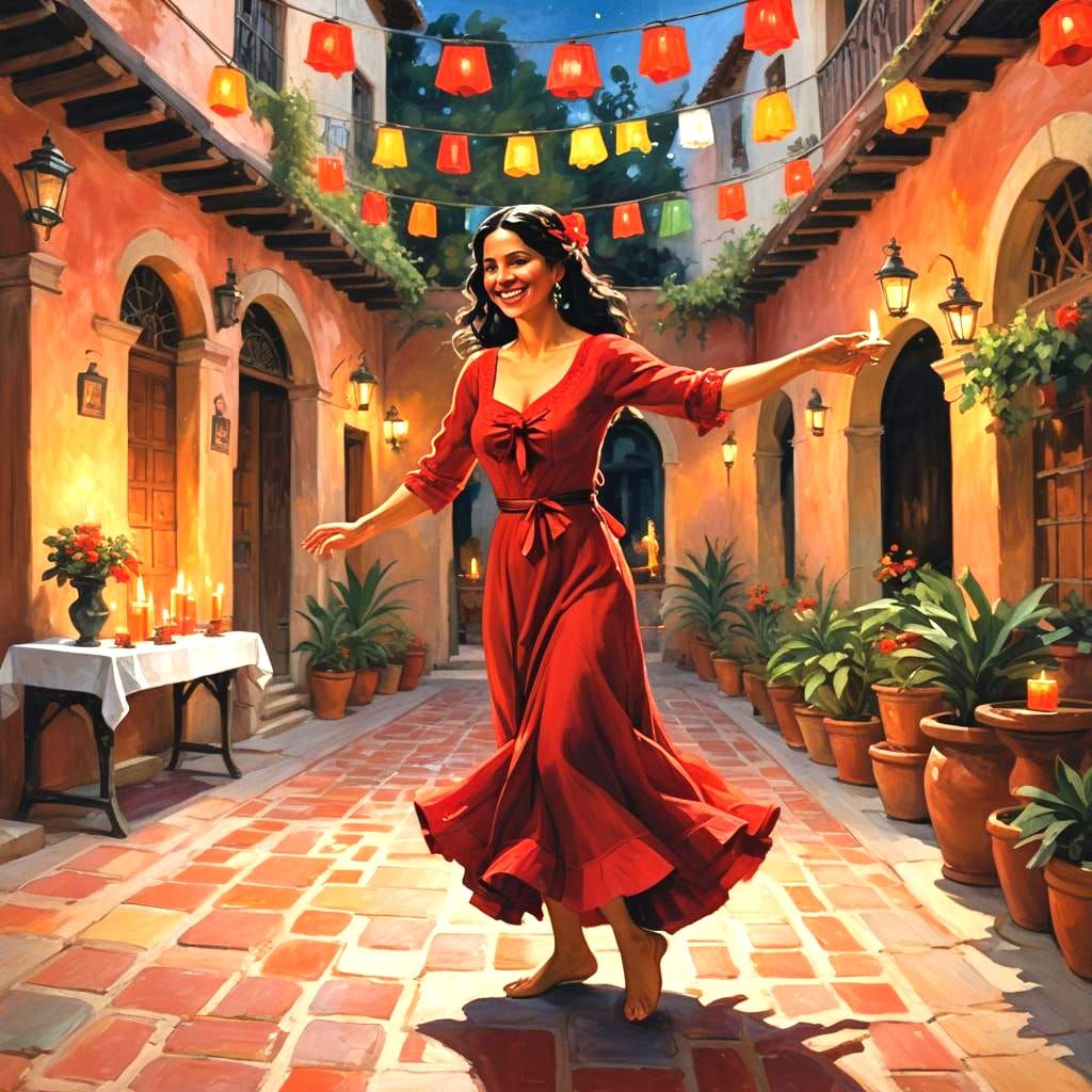 Festive Evening Dance in Spanish Courtyard
