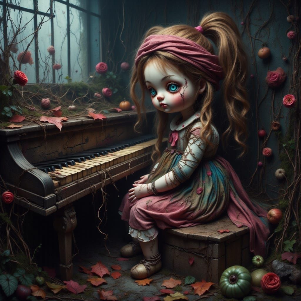 Creepy Doll in a Haunting Twilight Scene