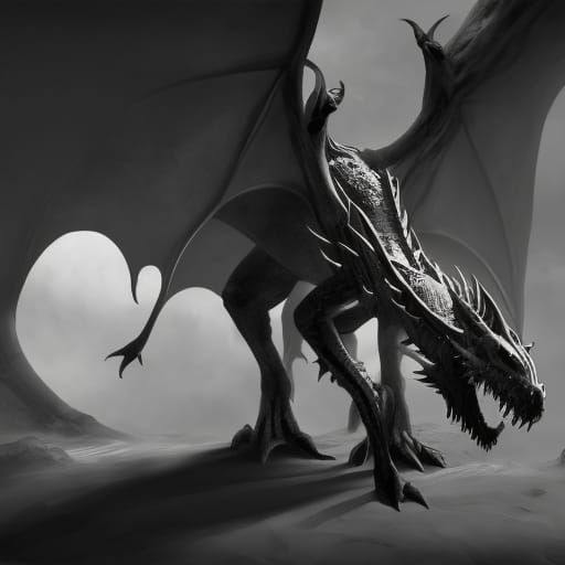 Detailed Black and White Dragon Concept Art