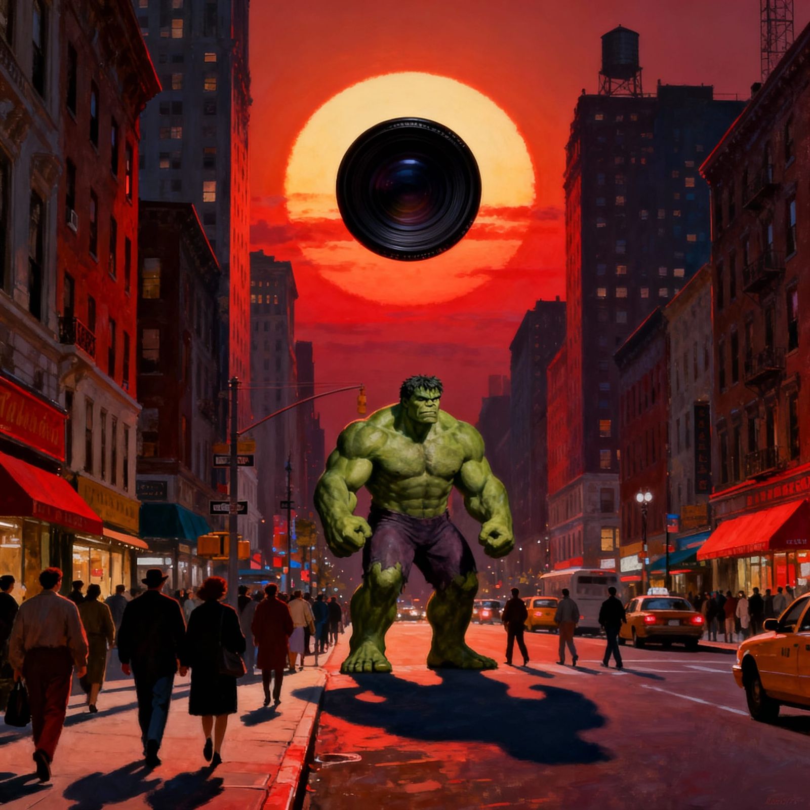 Incredible Hulk on NYC Street Under Midnight Sun