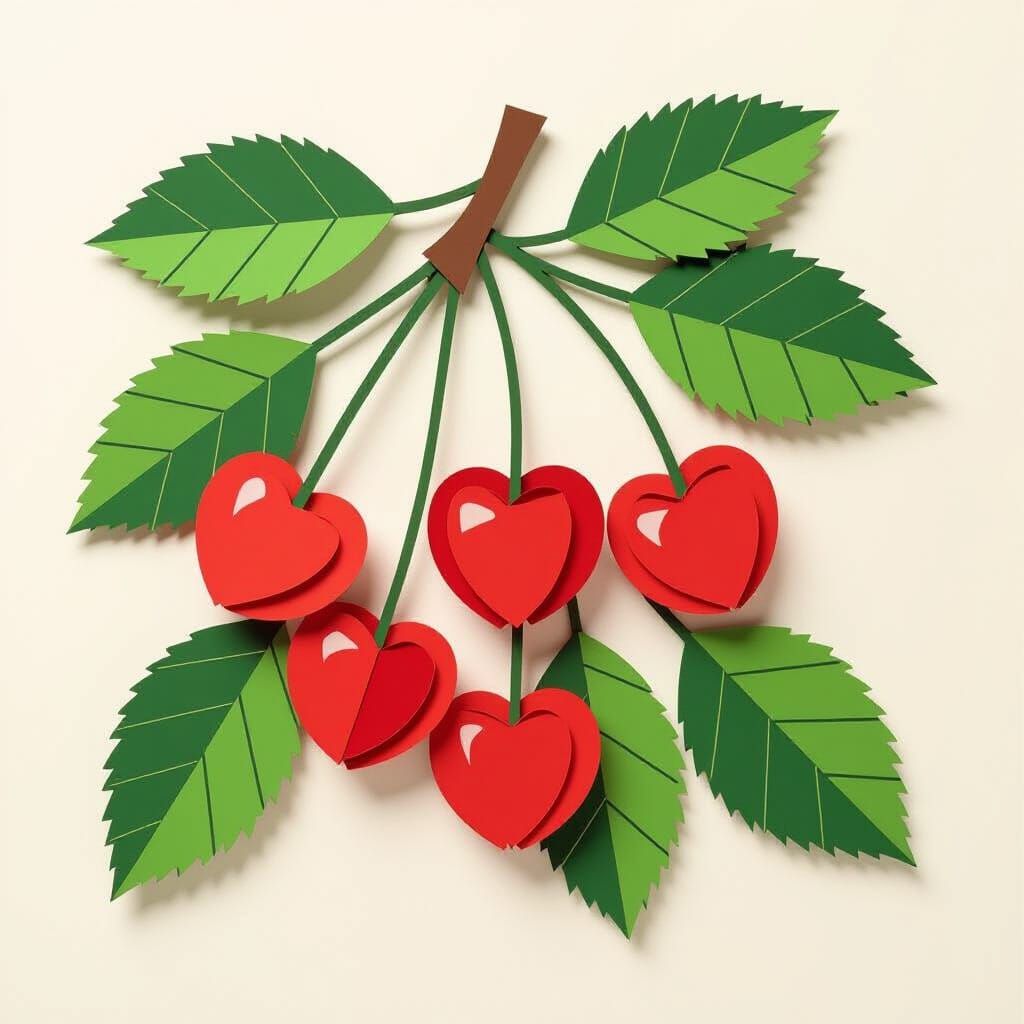 Red Cherries Collage in Matisse Style