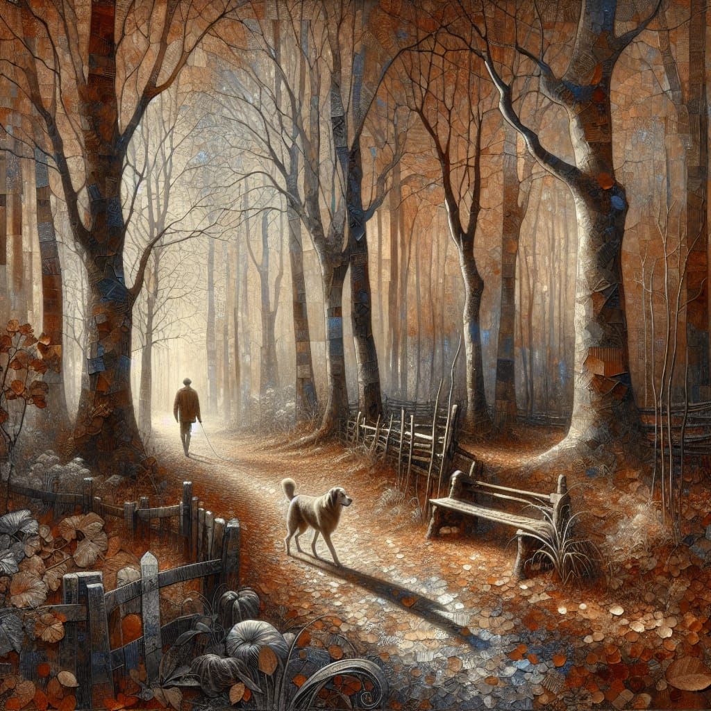 Autumn Forest Walk: Pointillist Tissue Paper Collage