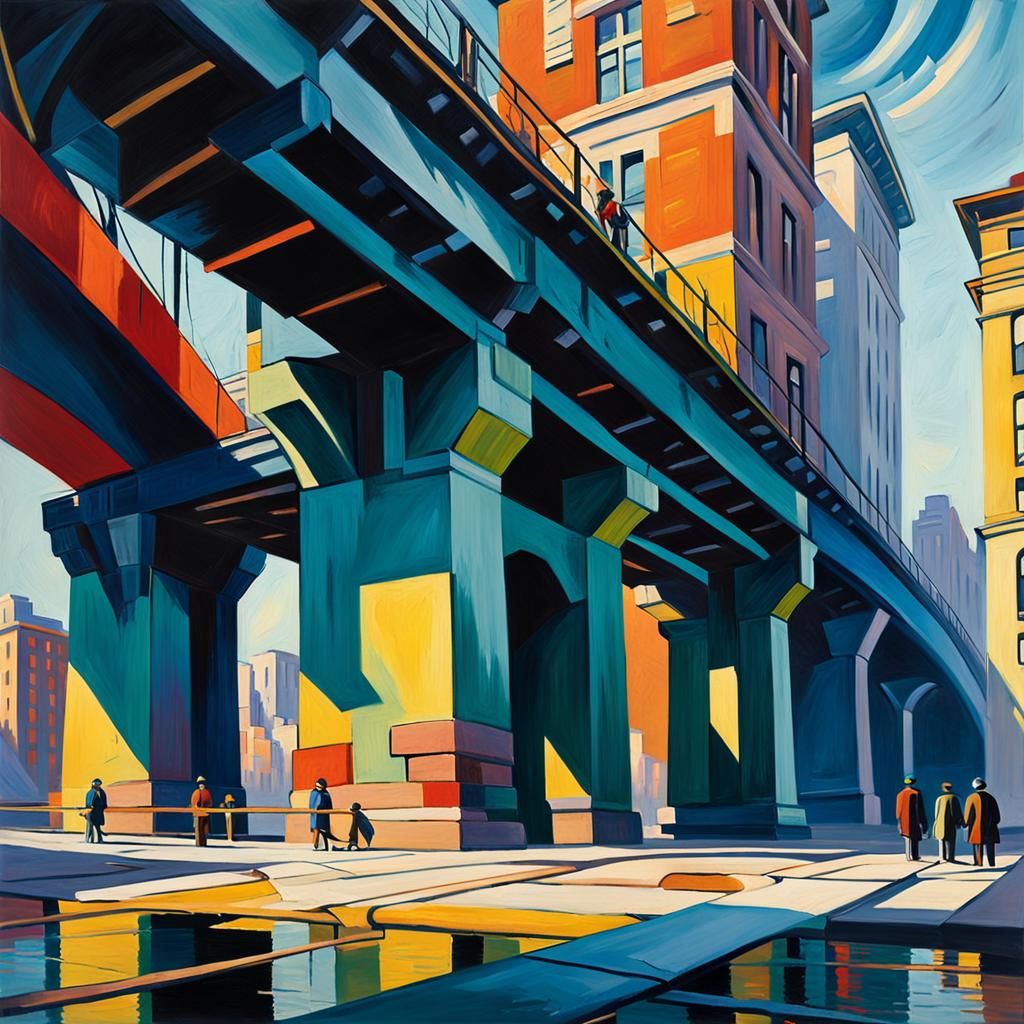 Abstract Expressionist Bridge Scene in Kandinsky Style